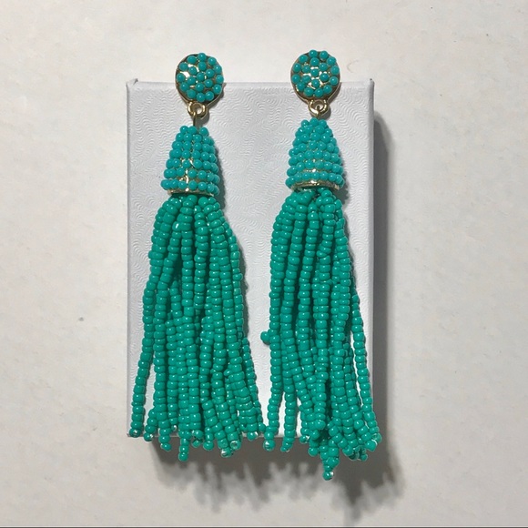 GE28 | Long Green Tassel Dangle Beads Earrings - Picture 2 of 5